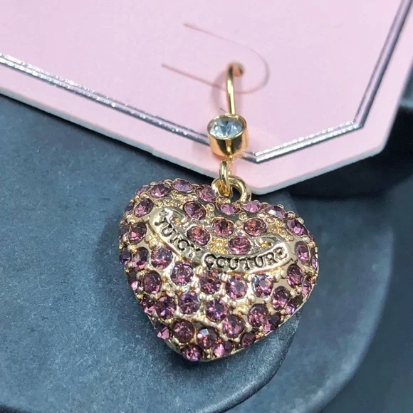 Juicy Couture Gold Tone Pink Crystal Heart Earrings - Picture 9 of 13